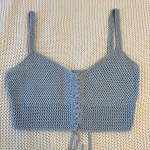 Wilfred Light Blue Crochet Crop Top